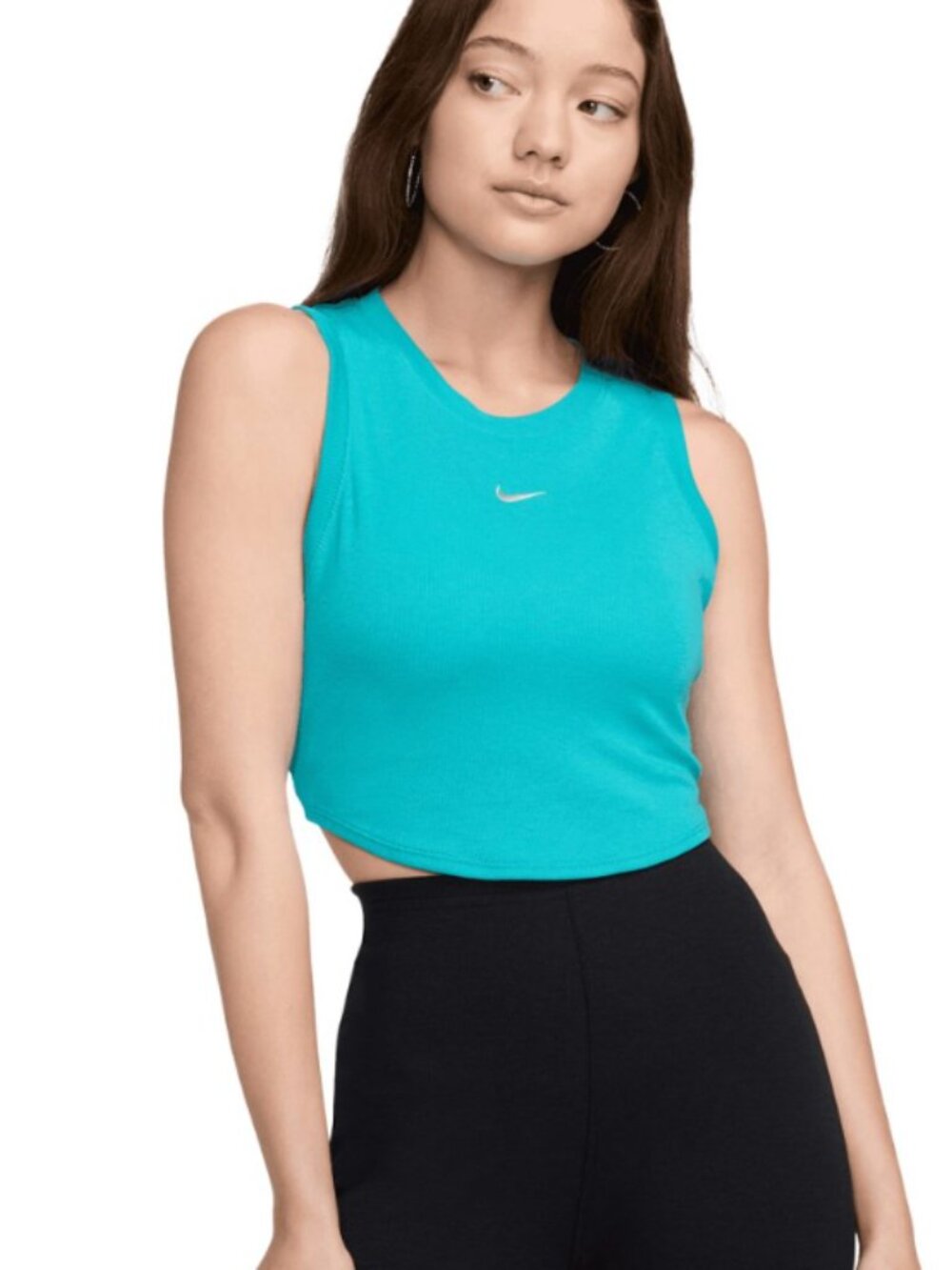 Nike Women's Teal Cropped Ribbed Active Chill Knit Tank Top NWT Large - Picture 7 of 7